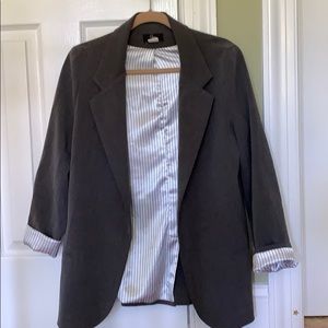 Oversized Boxy Gray Blazer with Pinstripe Cuff